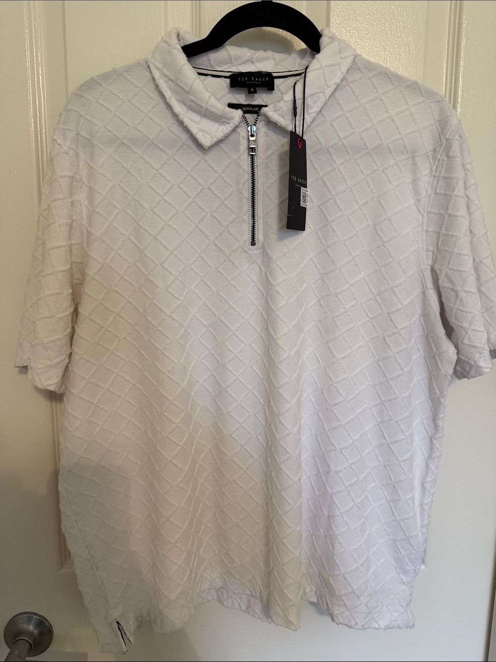 Ted Baker White Textured Half-Zip Polo